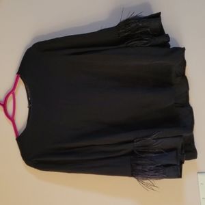 Black blouse style top with feather detail sleeves